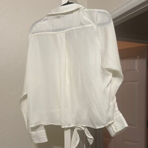 Nine West Ivory Tie-Back Button Down Blouse